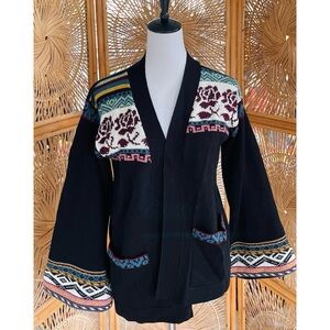 Vintage Fine Quality Sweaters Retro Floral Hippie Bell Flared Sleeves Cardigan